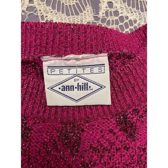 Vintage 80s Sweater 1980s Dark Pink Glitter New Wave Hipster Retro Size Large - Picture 6 of 8